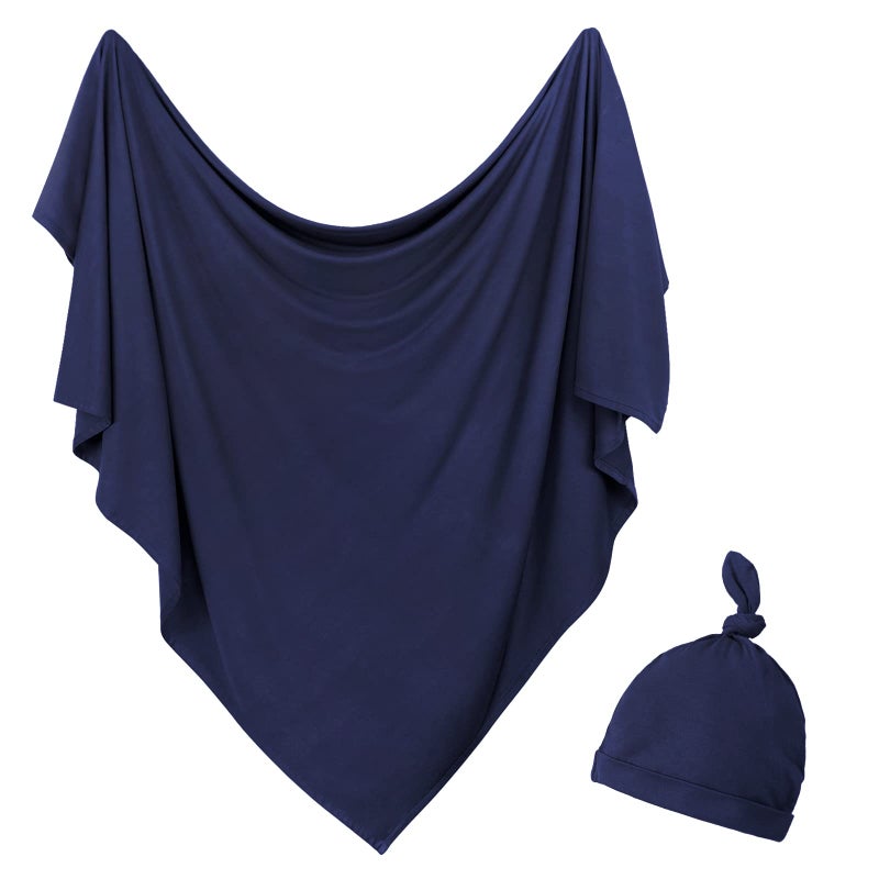 OWLOWLA Newborn Swaddle Set Stretch Wrap Swaddle Receiving Blanket for Baby Boy Girl(Navy Blue) - Image 1
